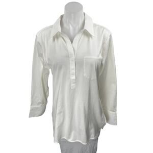 NEW GSTQ Women's White Long Sleeve Pocket Collar Button Front Shirt Top Size M